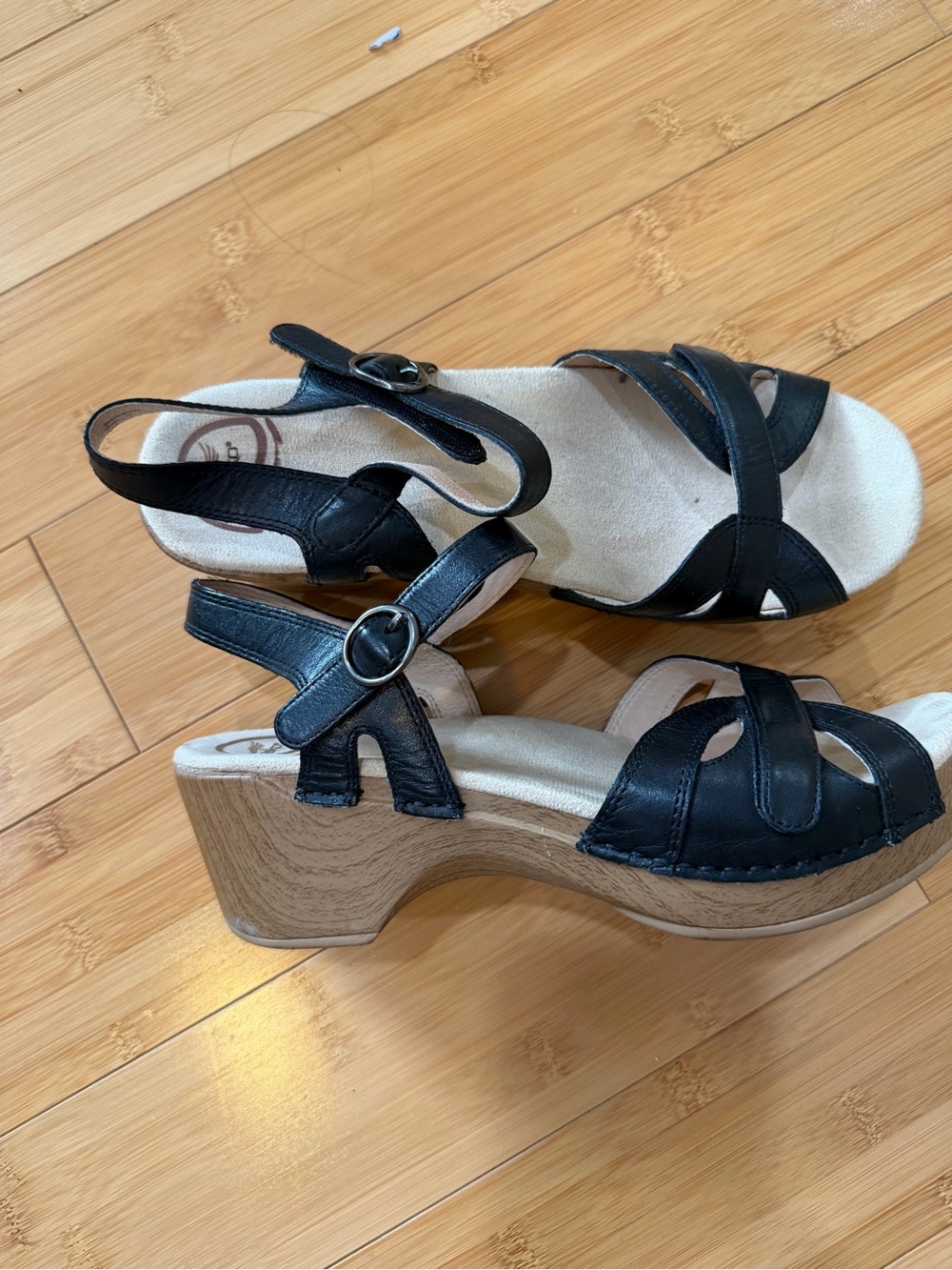 Dansko Black Leather Platform Slingback Sandals - Women